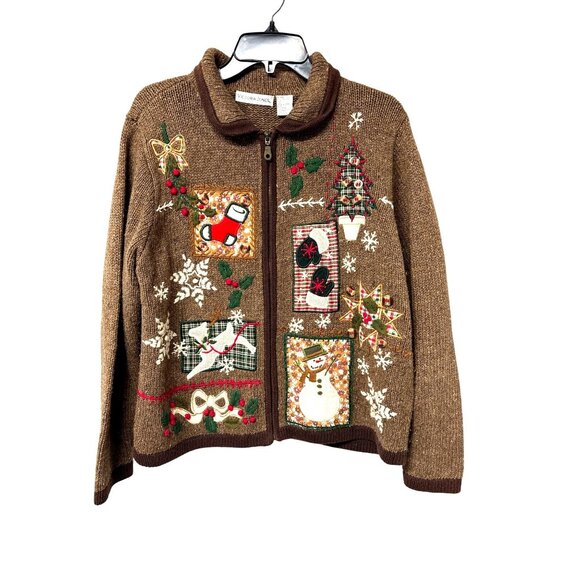 Vintage Holiday Cardigan Sweater With Festive Embroidery Ugly Sweater Christmas - Picture 1 of 10